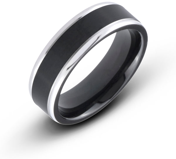 7MM Black Titanium With Polished Edges Comfort-Fit Wedding Band Ring - Birthstone Company