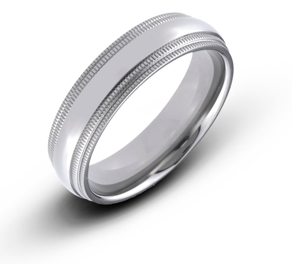 6MM Titanium Double Milgrain Inside Round Comfort Fit Wedding Band Ring - Birthstone Company