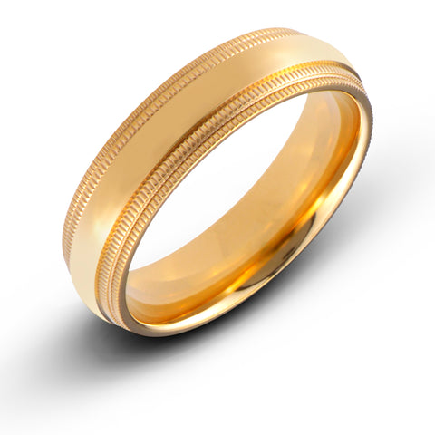 6MM Gold Plated Titanium Double Milgrain Inside Round Comfort Fit Wedding Band Ring - Birthstone Company