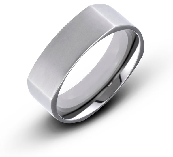 7MM Unique Soft Square Titanium Ring Wedding Band Comfort Fit - Birthstone Company