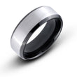 Brushed Titanium Wedding Band with Black Beveled Edge Comfort Fit Ring - Birthstone Company