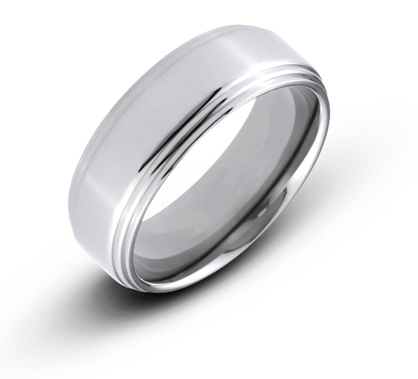 Men's Titanium Wedding Band Polished with 2 Step-Down Edges Comfort Fit Ring - Birthstone Company