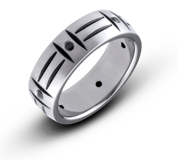 Beveled Edge Black and Silver Tone Mens 8mm Titanium Wedding Band Ring - Birthstone Company
