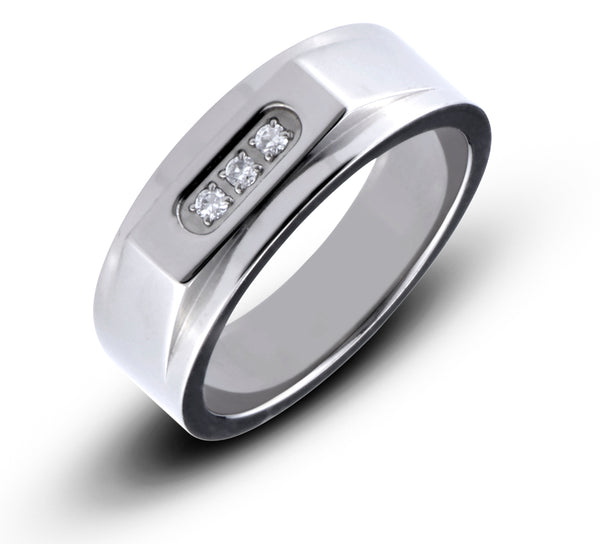 Titanium 3 Stone 8 mm Comfort Fit Wedding Band Ring - Birthstone Company