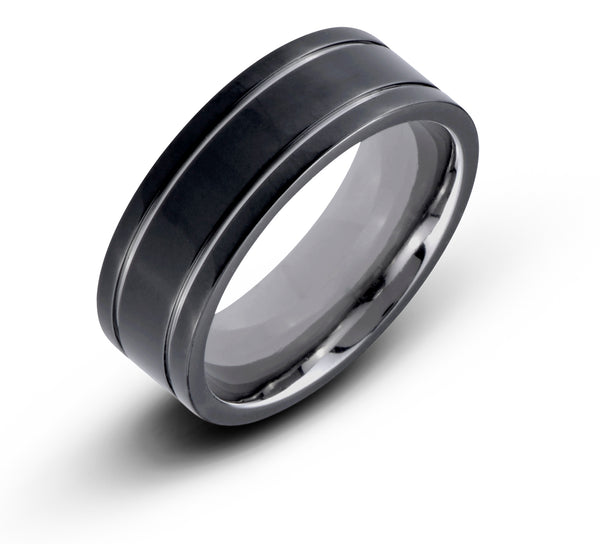 Titanium 8mm Comfort Fit Black Wedding Band Ring - Birthstone Company
