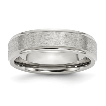 Stainless Steel Ridged Edge 6mm Satin and Polished Band
