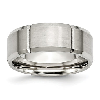 Stainless Steel Beveled Edge Grooved 8mm Brushed/Polished Band