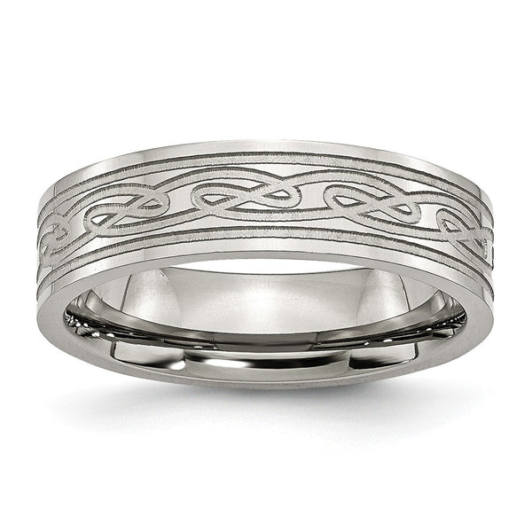 Stainless Steel Flat Laser Etched Celtic Knot 6mm Polished Band