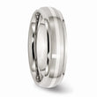 Stainless Steel Sterling Silver Inlay Ridged Edge Brushed and Polished Band