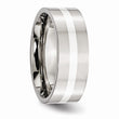 Stainless Steel Sterling Silver Inlay Flat 8mm Polished Band