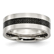 Stainless Steel Black Carbon Fiber Inlay Flat 8mm Polished Band