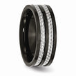 Stainless Steel Polished 8mm Black IP-plated Grey Carbon Fiber Inlay Band