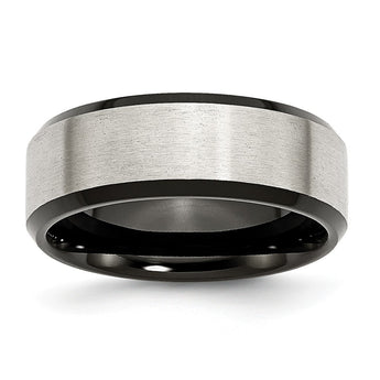 Stainless Steel Beveled Edge Black IP-plated 8mm Brushed Band