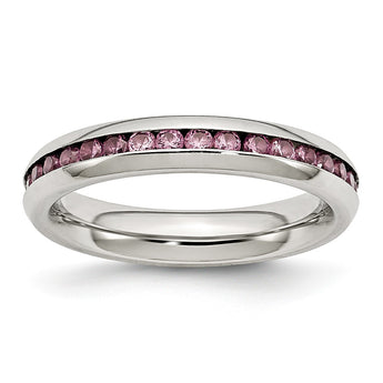 Stainless Steel 4mm June Magenta CZ Ring