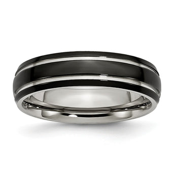 Stainless Steel Grooved & Polished 6mm Black IP-plated Band