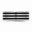 Stainless Steel 8mm Black IP-plated Striped Polished Band