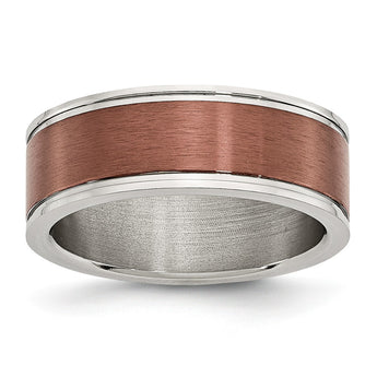 Stainless Steel 8mm Brown IP-plated Brushed & Polished Band
