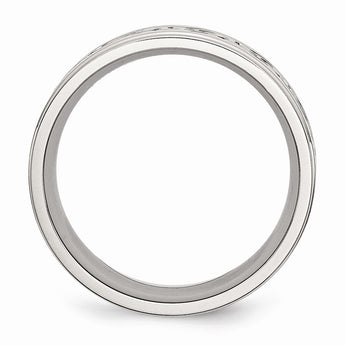 Stainless Steel Scroll Design 9mm Brushed/Polished Ridged Edge Band