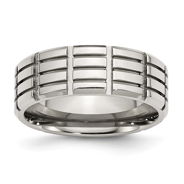 Stainless Steel 8mm Grooved Polished Band