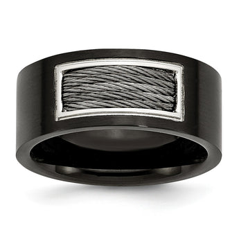 Stainless Steel Black IP- Plated with Wire Inlay Ring