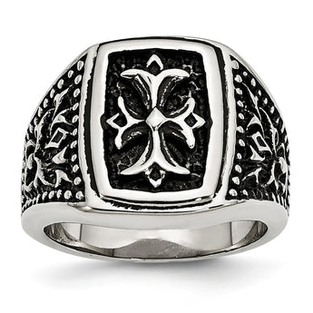 Stainless Steel Black Antiqued Cross Men's Ring - Birthstone Company