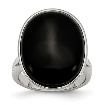 Stainless Steel Black Agate Size 6 Ring