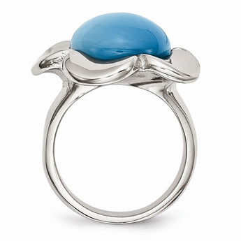 Stainless Steel Blue Agate Flower Ring - Birthstone Company