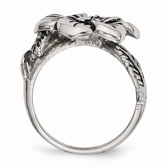 Stainless Steel Antique Finish Flower Ring