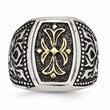 Stainless Steel Antiqued & Yellow IP-plated Cross Ring