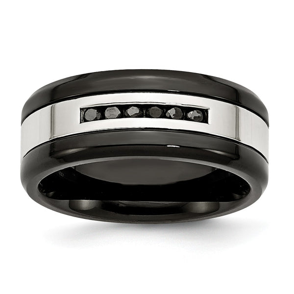 Stainless Steel Black IP-plated/Polished w/Black Diamonds 9mm Band