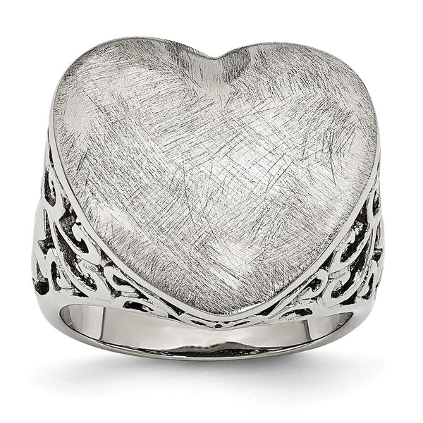 Stainless Steel Matte Heart Size 7 Ring - Birthstone Company
