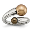 Stainless Steel Champagne & Brown Simulated Pearl Ring - Birthstone Company