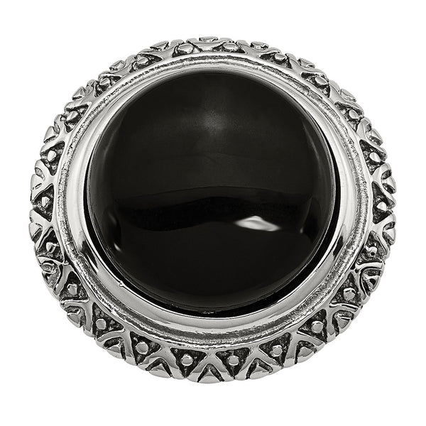 Stainless Steel Black Glass w/Textured Edge Ring - Birthstone Company