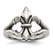 Stainless Steel Polished & Antiqued Fleur de lis Ring - Birthstone Company