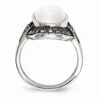 Stainless Steel Antiqued & White Cat's Eye Ring