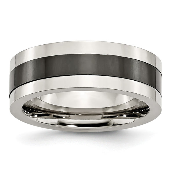 Stainless Steel Base with Polished Black Ceramic Center Band