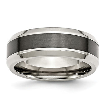 Stainless Steel Base w/Brushed Black Ceramic Center Beveled Band