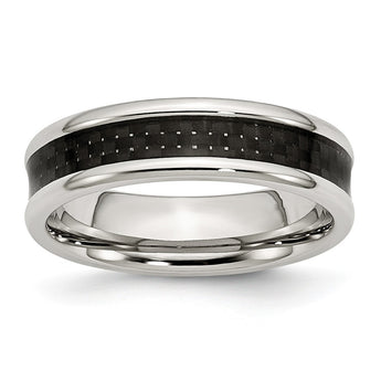 Stainless Steel Polished Black Carbon Fiber Inlay 6mm Band