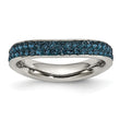 Stainless Steel 4mm Polished Blue Crystal Wavy Ring