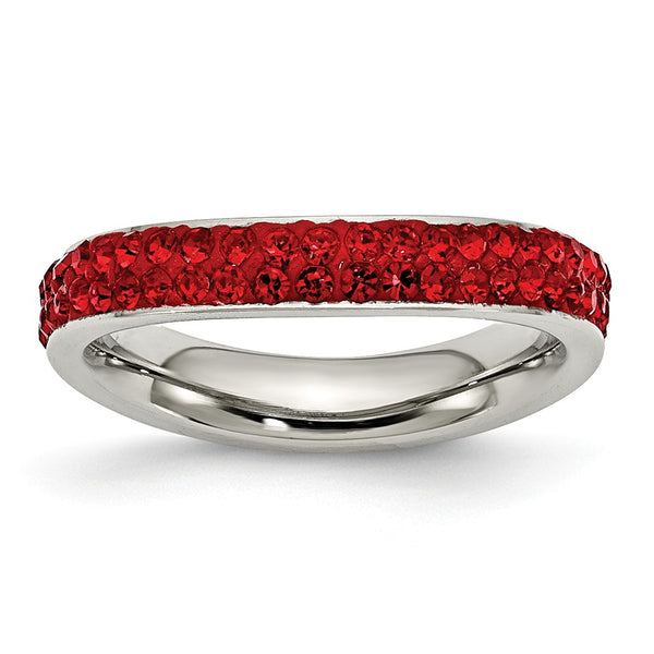 Stainless Steel 4mm Polished Red Crystal Ring