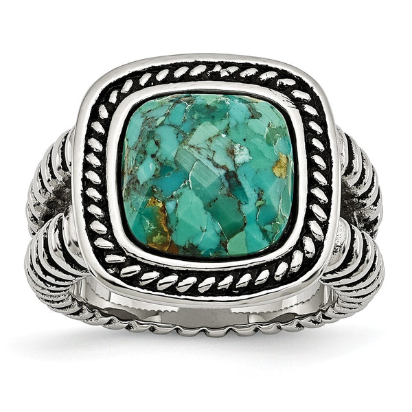 Stainless Steel Antiqued Imitation Turquoise Ring