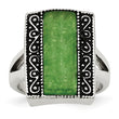 Stainless Steel Simulated Jade Antiqued Rectangular Ring