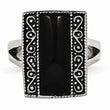 Stainless Steel Black Onyx Antiqued Rectangular Ring