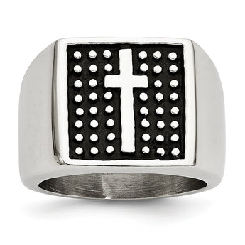 Stainless Steel Antiqued Cross Polished Ring