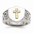 Stainless Steel with 10K Gold Cross and Diamond Polished Ring