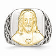 Stainless Steel with Sterling Silver Jesus Yellow IP-plated Polished Ring