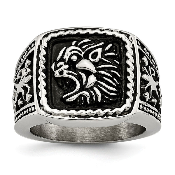 Stainless Steel Antiqued Lion Ring
