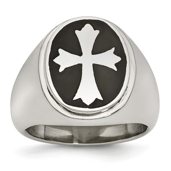 Stainless Steel Enameled Cross Polished Ring