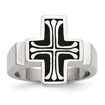 Stainless Steel Enameled Polished Cross Ring