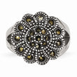 Stainless Steel Textured Flower Marcasite Ring